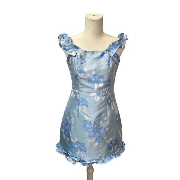 Lulus Pop the Bottle Mini Dress Blue Women’s Small Bridal Regencycore Bridgerton - Picture 2 of 16